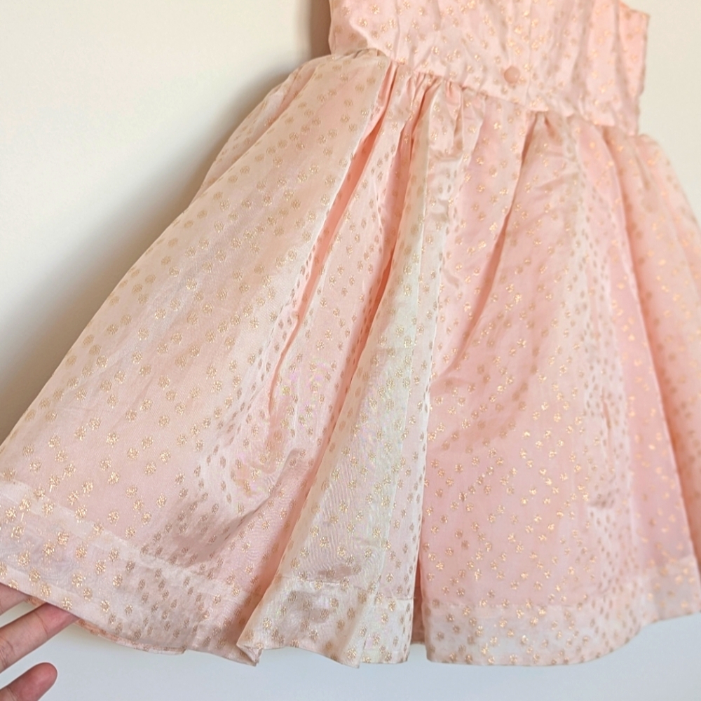 Janie and Jack Pleated Pink Peach Dress with Gold Embroidered Dots - Size 4T - Picture 5 of 10